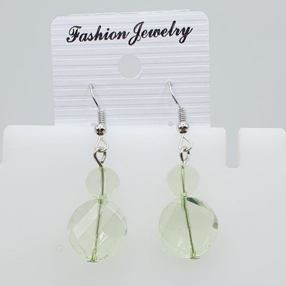 Light Green Crystal Bead Dangle Earrings, AZFA1167 - Picture 1 of 15